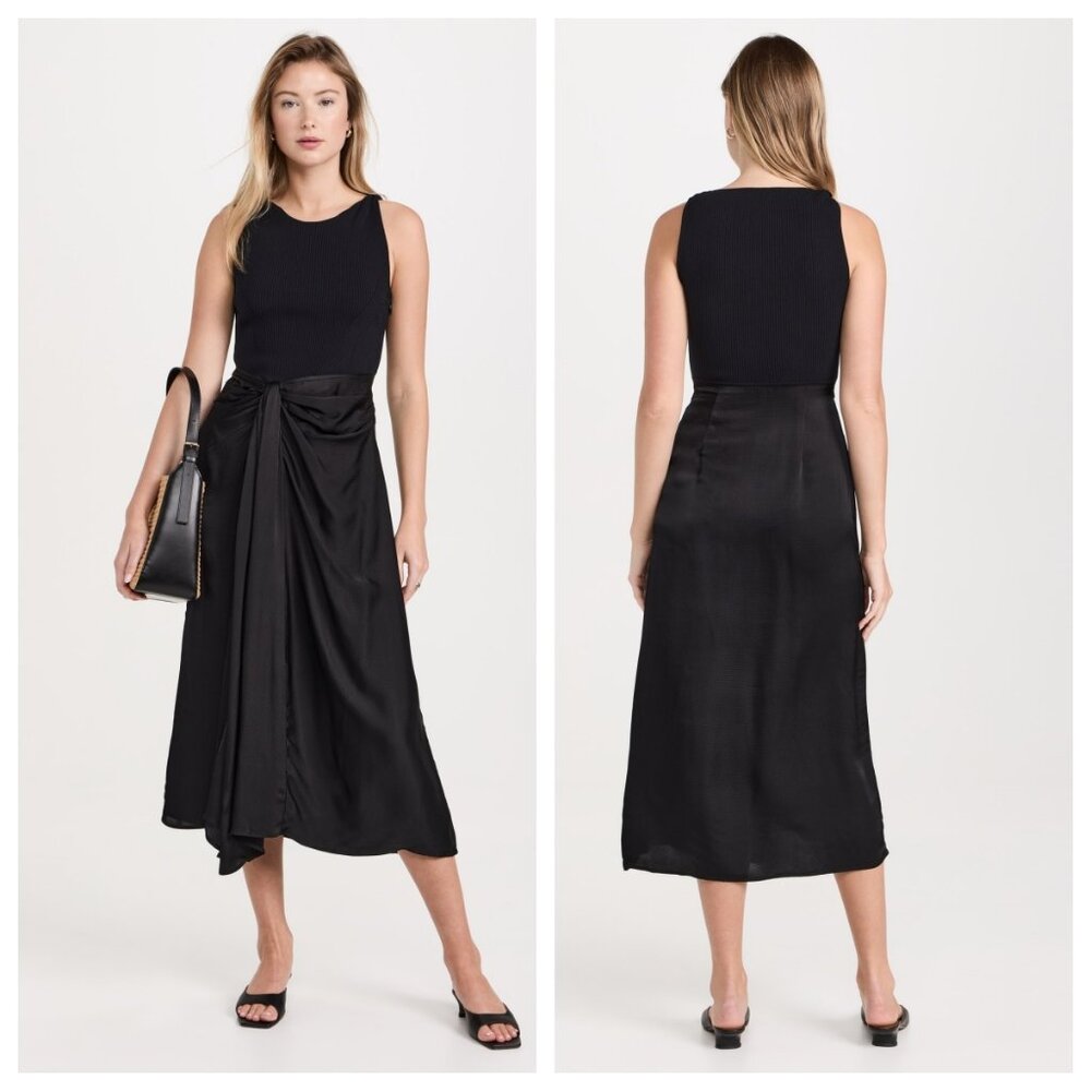 Tanya Taylor Reid Satin Mixed-Media Midi-Dress
